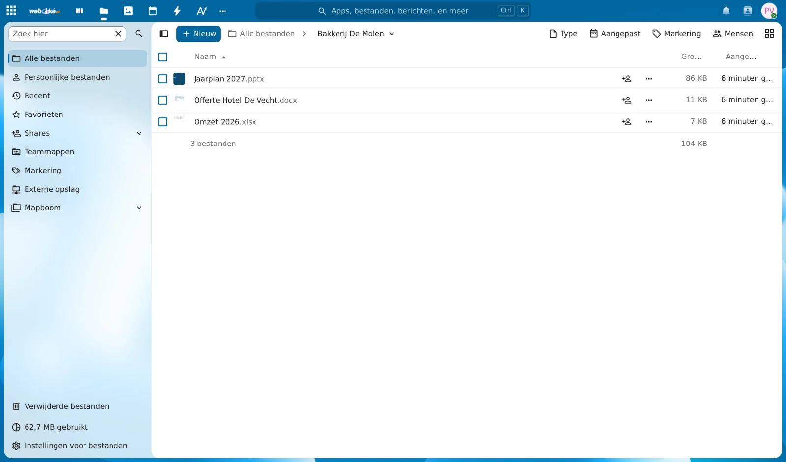 Αρχεία στο Nextcloud· ένα κλικ σε ένα έγγραφο το ανοίγει στο Euro-Office